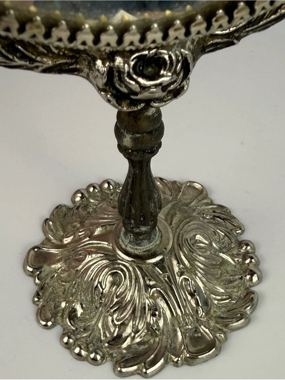 VTG MCM Hollywood Regency Swivel Vanity Mirror Ornate Floral Base